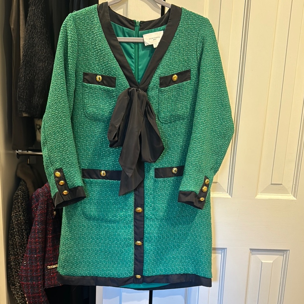 Pomander Place Green Black Bow Dress Jackie Dress Size Small